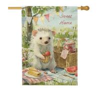 Joli drapeau de jardin hérisson, décoration extérieure printemps-été avec fraises, bannière double face en tissu de qualité supérieure pour décoration de la maison, 71 x 101 cm