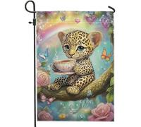 Joli drapeau de jardin léopard, bannière décorative extérieure double face, parfait pour les fêtes de printemps et d'été, 30,5 x 45,7 cm