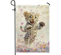 Joli drapeau de jardin léopard coloré, bannière de décoration d'intérieur en toile de jute double face pour fête d'enfants, 30,5 x 45,7 cm