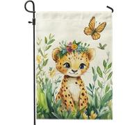 Joli drapeau de jardin léopard, décoration florale colorée pour fête en plein air, bannière double face en toile de jute pour chambre d'enfant et décoration de pelouse, 30,5 x 45,7 cm