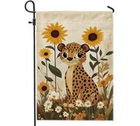 Joli drapeau de jardin léopard et tournesol, bannière florale jaune et marron, double face en toile de jute pour décoration de pelouse pour le printemps et l'été, style fantaisie, 30,5 x 45,7 cm