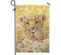 Joli drapeau de jardin léopard jaune, décoration extérieure florale double face en toile de jute pour printemps été, décoration de pelouse, 30,5 x 45,7 cm