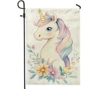 Joli drapeau de jardin magique en forme de cheval - Décoration extérieure florale arc-en-ciel pastel - Drapeau double face en toile de jute pour fêtes de printemps et d'été - Décoration de pelouse de