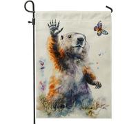 Joli drapeau de jardin marmotte - Animal coloré - Papillon - Décoration d'extérieur pour le printemps et l'été - Décoration d'intérieur double face en toile de jute - 30,5 x 45,7 cm