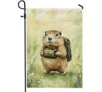 Joli drapeau de jardin marmotte marron pour le printemps et l'été, décoration de pelouse double face sur le thème de la faune, parfait pour une charmante décoration de jardin 30,5 x 45,7 cm