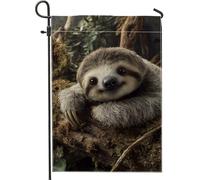 Joli drapeau de jardin paresseux marron, adorable décoration extérieure pour le printemps et l'été, bannière double face en toile de jute pour décoration de jardin, pelouse, fête, 30,5 x 45,7 cm