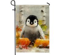 Joli drapeau de jardin pingouin, citrouilles oranges, décoration d'intérieur, bannière double face en toile de jute, décoration extérieure d'automne 30,5 x 45,7 cm
