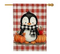 Joli drapeau de jardin pingouin, décoration d'automne noire et orange avec citrouilles et pommes, drapeau de cour double face en toile de jute pour décoration extérieure d'automne, 71 x 101,6 cm