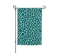 Joli drapeau de jardin polyvalent et élégant imprimé léopard turquoise pour toutes les saisons, décoration extérieure, porches, jardins