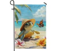 Joli drapeau de jardin tortue, décoration sur le thème de la plage avec papillon, décoration de pelouse extérieure d'été, bannière double face pour la maison, style tropical coloré, 30,5 x 45,7 cm