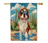 Joli drapeau de maison de chien de Saint-Bernard 71,1 x 101,6 cm double face pour décoration extérieure, cactus amusant, désert, drapeau de maison, motif animal de compagnie, drapeau d'extérieur pour