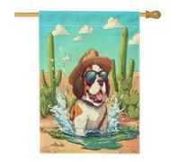 Joli drapeau de maison de chien Saint-Bernard 71 x 101,6 cm pour l'extérieur, motif cactus désert, drapeau vertical standard en lin, pour maison, animal de compagnie, cour, arrière-cour