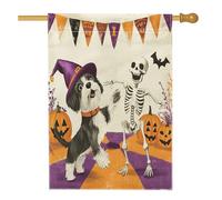 Joli drapeau de maison vertical en toile de jute pour Halloween, schnauzer - 71,1 x 101,6 cm - Double face pour l'extérieur, tête de mort, citrouille effrayante, chiot - Décoration d'intérieur et