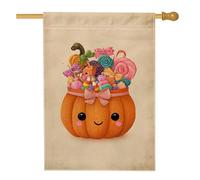 Joli drapeau de seau à bonbons en forme de citrouille, bannière de jardin orange pour décoration d'Halloween, bannière de jardin, drapeau de cour en toile de jute, décoration de pelouse extérieure