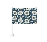 Joli drapeau de voiture à motif de fleur de linogravure - 30 x 45 cm - Décoration de voiture double face
