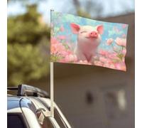 Joli drapeau de voiture en forme de cochon avec clip pour fenêtre extérieure - 30 x 45 cm - Décoration de voiture double face
