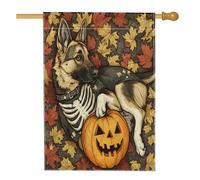 Joli drapeau d'Halloween pour maison de chien berger allemand, 71,1 x 101,6 cm, double face pour décoration extérieure, citrouille effrayante feuille d'érable en toile, drapeau de maison, motif chiot