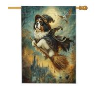 Joli drapeau d'Halloween pour maison de chien sorcière Saint-Bernard 71 x 101 cm double face pour décoration extérieure, château effrayant, chiot en toile, drapeau de maison, motif amusant pour