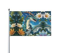 Joli drapeau dinosaure. Drapeau de jardin extérieur 0,9 x 1,5 m, bannière en polyester imprimé vif, facile à accrocher pour terrasse, fête, camping