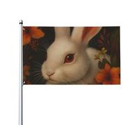 Joli drapeau fleuri avec un lapin, 90 x 150 cm, décoration extérieure pour jardin, pelouse ou cour, taille unique.