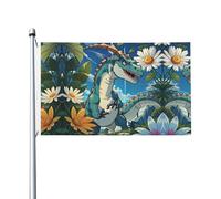 Joli drapeau imprimé dinosaure double face, drapeaux décoratifs d'intérieur et d'extérieur, avec œillets, adaptés pour les jardins et les terrasses.