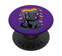 Joli Drapeau Noir Cat Pride - Design LGBTQ drôle Kawaii PopSockets PopGrip Adhésif