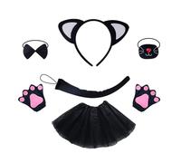 Joli ensemble de cerceaux à cheveux de chats - Bandeau en peluche - Queue en peluche - Nœud papillon - Jupe en maille - Gants pour Halloween - Bandeau d'oreille en peluche