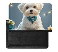 Joli étui de passeport en forme de chien maltais, portefeuille de voyage fin avec blocage RFID, étui de protection pour passeport avec emplacements pour cartes de crédit pour femme/homme