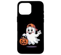 Joli fantôme d'halloween avec Seau à Bonbons en Forme de Citrouille Coque pour iPhone 16 Pro Max