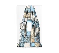 Joli fantôme d'Halloween tenant une tasse à café bleue - Plaque murale décorative à bascule unique pour cuisine, ferme, chambre à coucher, salle de bain