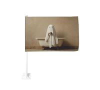 Joli fantôme en sirotant un café sur une baignoire, drapeau de voiture, clip pour fenêtre extérieure, 30 x 45 cm, décoration de voiture double face