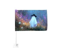 Joli fantôme noir chapeau fleurs sauvages voiture drapeau extérieur fenêtre clip 30 x 45 cm double face décoration de voiture