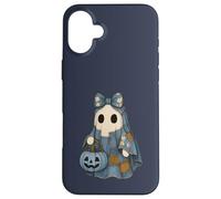 Joli fantôme Patchwork dans Une Robe en Jean avec Panier Citrouille Coque pour iPhone 16 Plus
