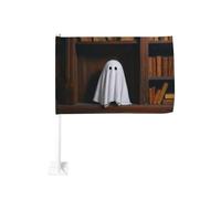 Joli fantôme sur bibliothèque en bois vintage drapeau de voiture extérieur clip fenêtre 30 x 45 cm double face décoration de voiture