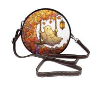 Joli fantôme sur une balançoire croissant de lune pour femme Sacs à bandoulière ronds en cuir Sac à main