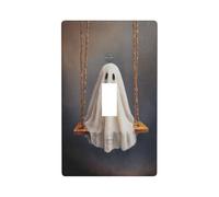 Joli fantôme sur une vieille balançoire en bois - Plaque murale décorative pour cuisine, ferme, chambre à coucher, salle de bain