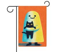 Joli fantôme tenant un chat noir dans les bras Drapeau de jardin saisonnier Vacances en toile de jute double face Maison cour Drapeaux extérieurs 30,5 x 45,7 cm