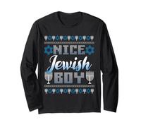 Joli garçon juif drôle Hanoukka Menorah Ugly Christmas Manche Longue