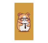 Joli hamster portant une bannière de porte à lunettes, décoration de porte verticale saisonnière, toile de fond durable pour fête, porche, entrée, jardin, 178 x 90 cm
