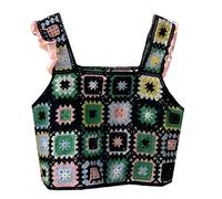 Joli haut d'été sans manches bohème pour femme, caraco coloré, style ethnique, tricot ajouré au crochet pour débardeur, hauts en tricot Beachwe pour femmes, camisole florale ajourée au crochet pour