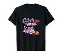 Joli Jeu de Mots en Forme de Chat Cat-ch Me If You Can Kitten Lain Art T-Shirt