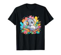 Joli Koala écoutant de la Musique, écouteurs, Fleurs T-Shirt