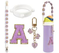 Joli lot de breloques en forme de lettre compatible avec la bouteille d'eau Owala de 710 ml, 946 ml, 1200 ml, Owala Kids, gobelet à café Owala FreeSip - Comprend une dragonne, pour accessoires Owala