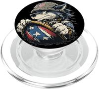 Joli Loup de Dessin animé pour Bouclier et Couleurs patriotiques PopSockets PopGrip pour MagSafe