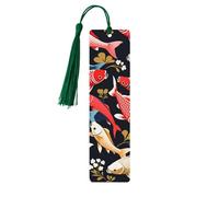 Joli marque-page en bois pour homme et femme, marque-page japonais avec imprimé carpe rouge et pompons pour les amateurs de livres