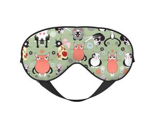 Joli masque de sommeil double face en forme de chats de dessin animé doux et confortable bloquant la lumière pour le repos de nuit