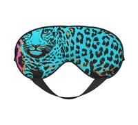 Joli masque pour les yeux avec imprimé léopard turquoise, masque de sommeil occultant pour femme, masque de sommeil avec sangle réglable, adapté pour l'heure du coucher et les voyages