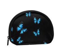 Joli mini porte-monnaie imprimé papillon bleu avec fermeture éclair - Petit portefeuille pour homme et femme - Organiseur compact pour argent de voyage, Noir , Taille unique