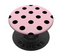 Joli Motif à Pois Rose Clair et Noir PopSockets PopGrip Adhésif