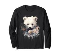 Joli Motif Aquarelle bébé Ourson Floral Manche Longue